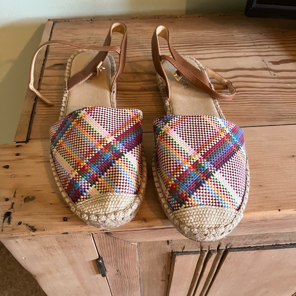 Talbots flat espadrilles. Multi colored plaid. Ankle strap. Size 11. So cute!
